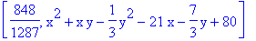 [848/1287, x^2+x*y-1/3*y^2-21*x-7/3*y+80]